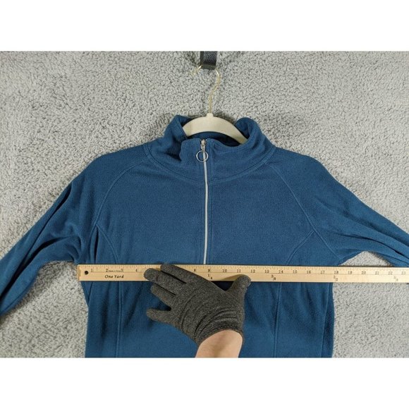 Athleta Fleece Pullover Womens Medium Blue Embroidered Sleeve Lightweight - Picture 11 of 13